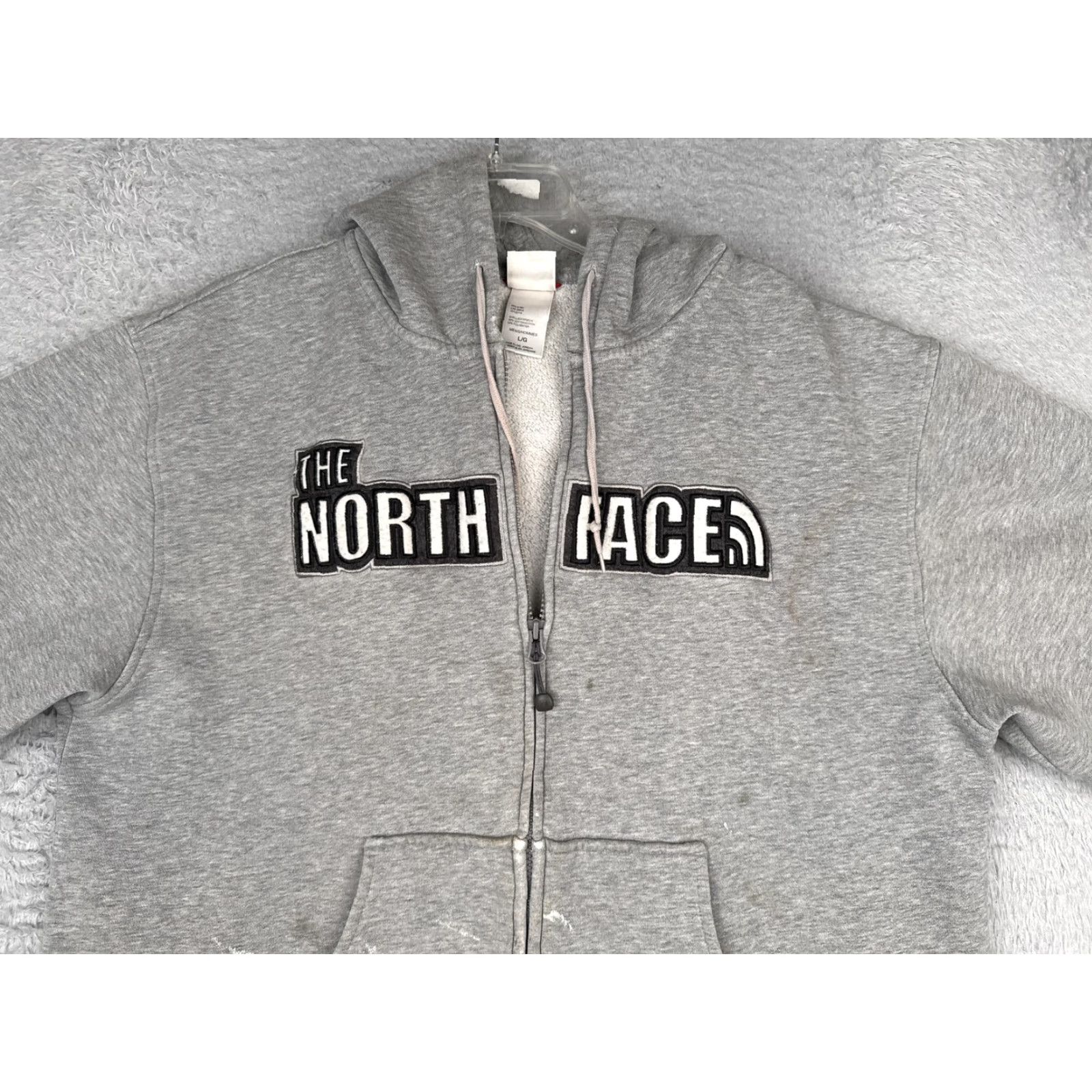 The North Face The North Face Jacket Mens L Gray Fleece Hooded Short Sleeve Full Zip Varsity Logo Pocket Size US 33 - 4 Thumbnail