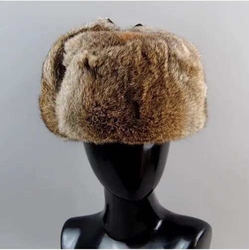 Designer Warm Natural Rabbit Fur Fluffy Hat With Earflaps Size ONE SIZE - 5 Thumbnail