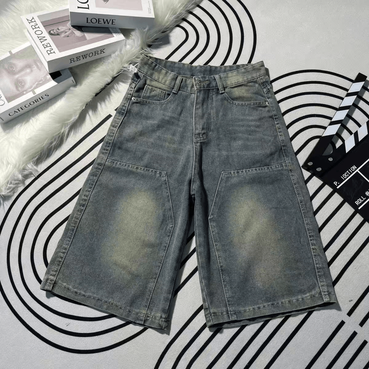 Japanese Brand × Jean Washed distressed retro straight-leg cargo denim shorts Size US 32 / EU 48 - 1 Thumbnail