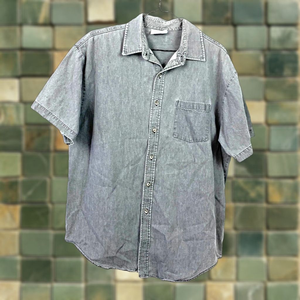 Denime Vintage Crystal Springs Gray Denim Cotton Short Sleeve Button Shirt Large Size US L / EU 52-54 / 3 - 1 Thumbnail