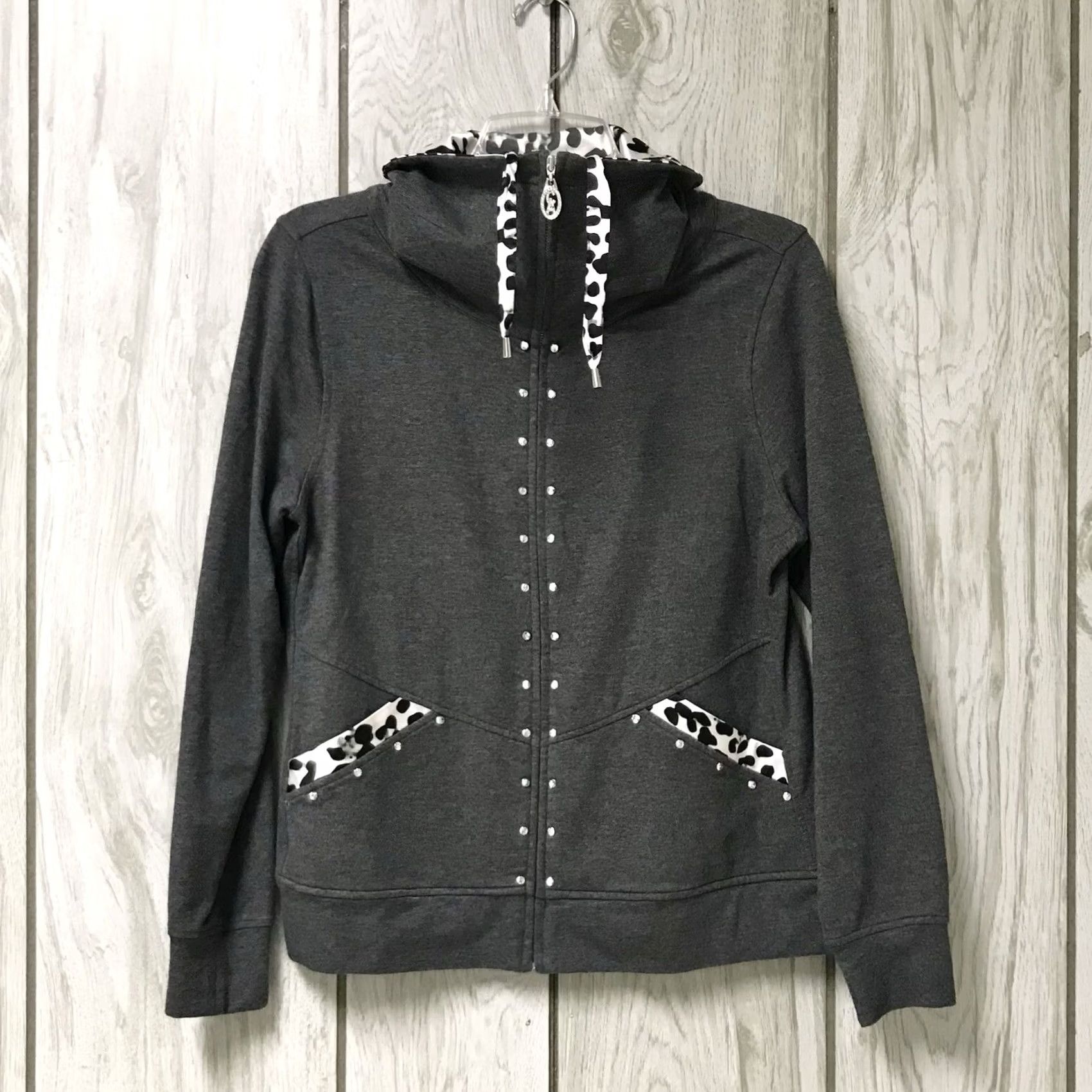 Swarovski Christine Alexander Women Gray Swarovski Embellished Leopard Zip Petite Jacket M Size M / US 6-8 / IT 42-44 - 2 Thumbnail
