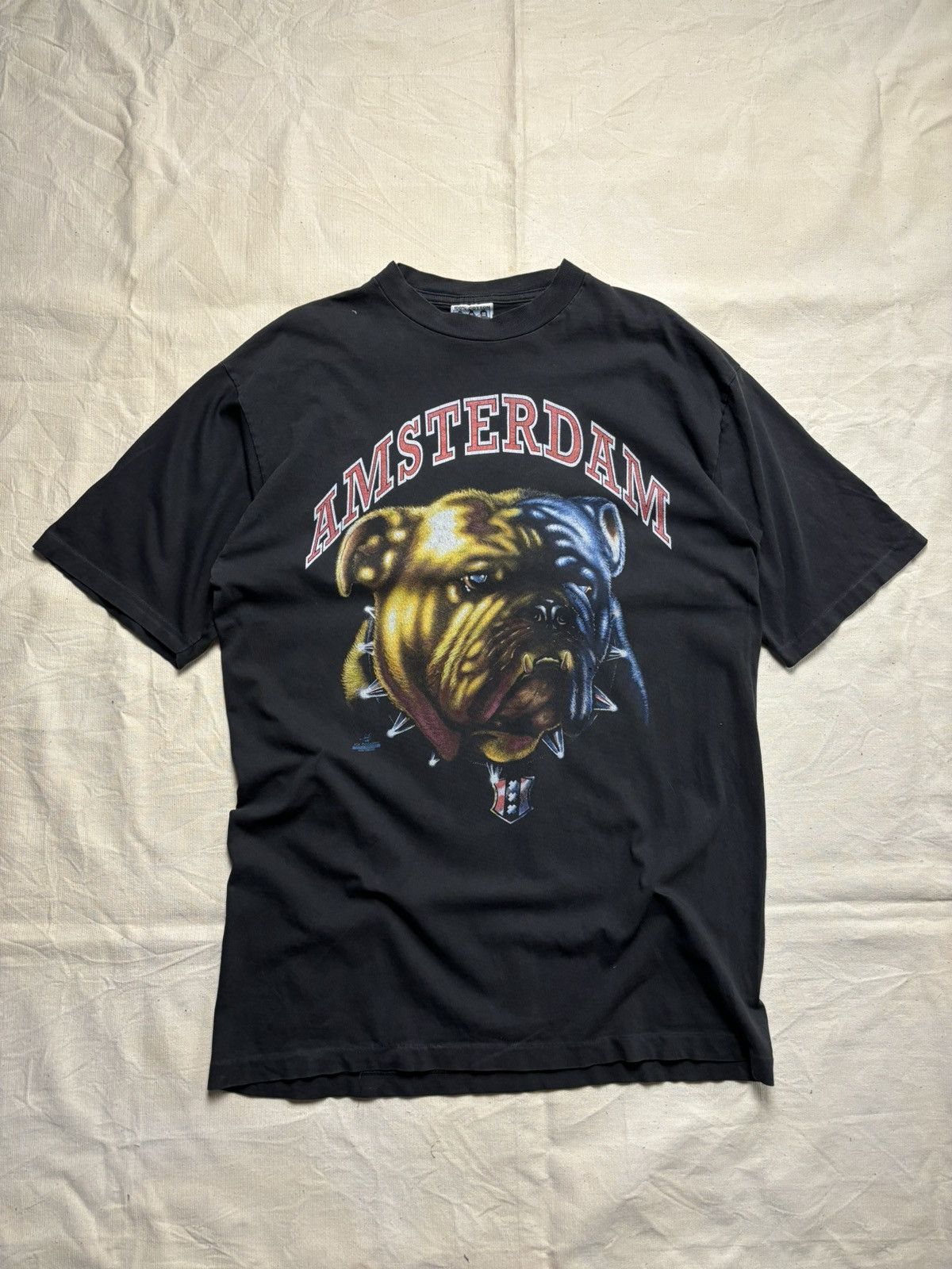 image of Animal Tee x Band Tees Vintage Amsterdam Punk Rock Bulldog Band Singlestitch Tee in Black (Size Lar