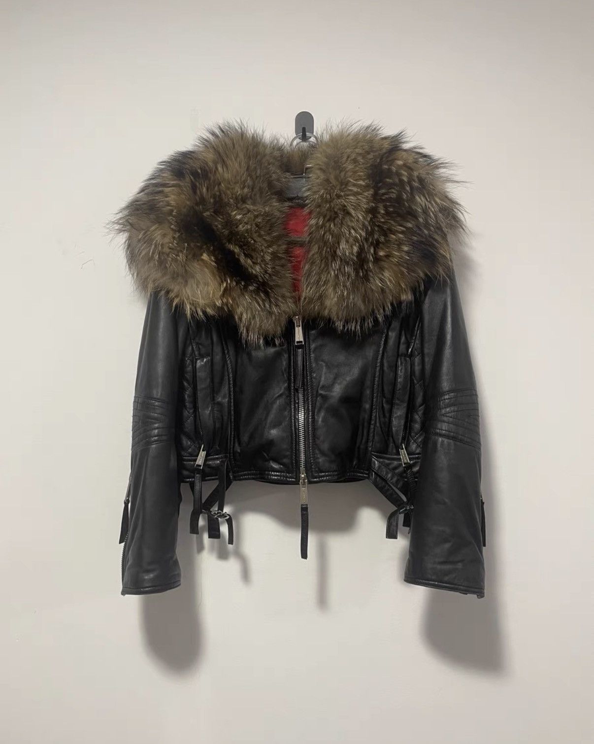 Dsquared2 Dsquared2 Oversized Fur Collar Short Leather Biker Jacket Size US M / EU 48-50 / 2 - 1 Thumbnail
