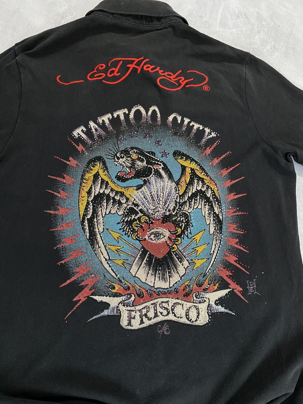 Christian Audigier 🤖 Vintage Shirt Polo Ed Hardy Distressed Style Size US XXL / EU 58 / 5 - 6 Thumbnail