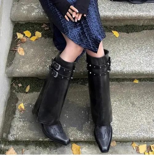 Japanese Brand × Vintage Women’s Biker Cowboy Boots Gothic High Heel Motorcycle style Size US 6.5 / IT 36.5 - 4 Thumbnail