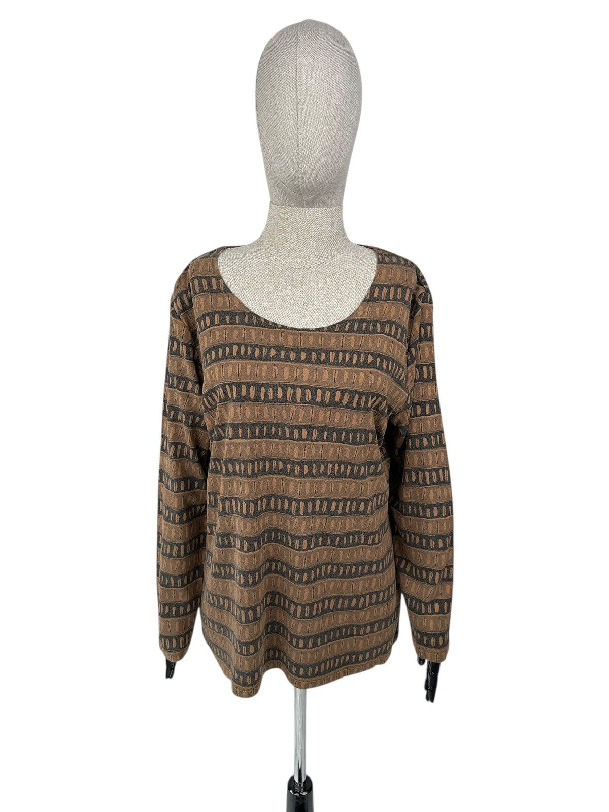 Gudrun Sjoden GUDRUN SJODEN Brown Striped Long Sleeve Blouse Top Size XL Size XL / US 12-14 / IT 48-50 - 1 Thumbnail