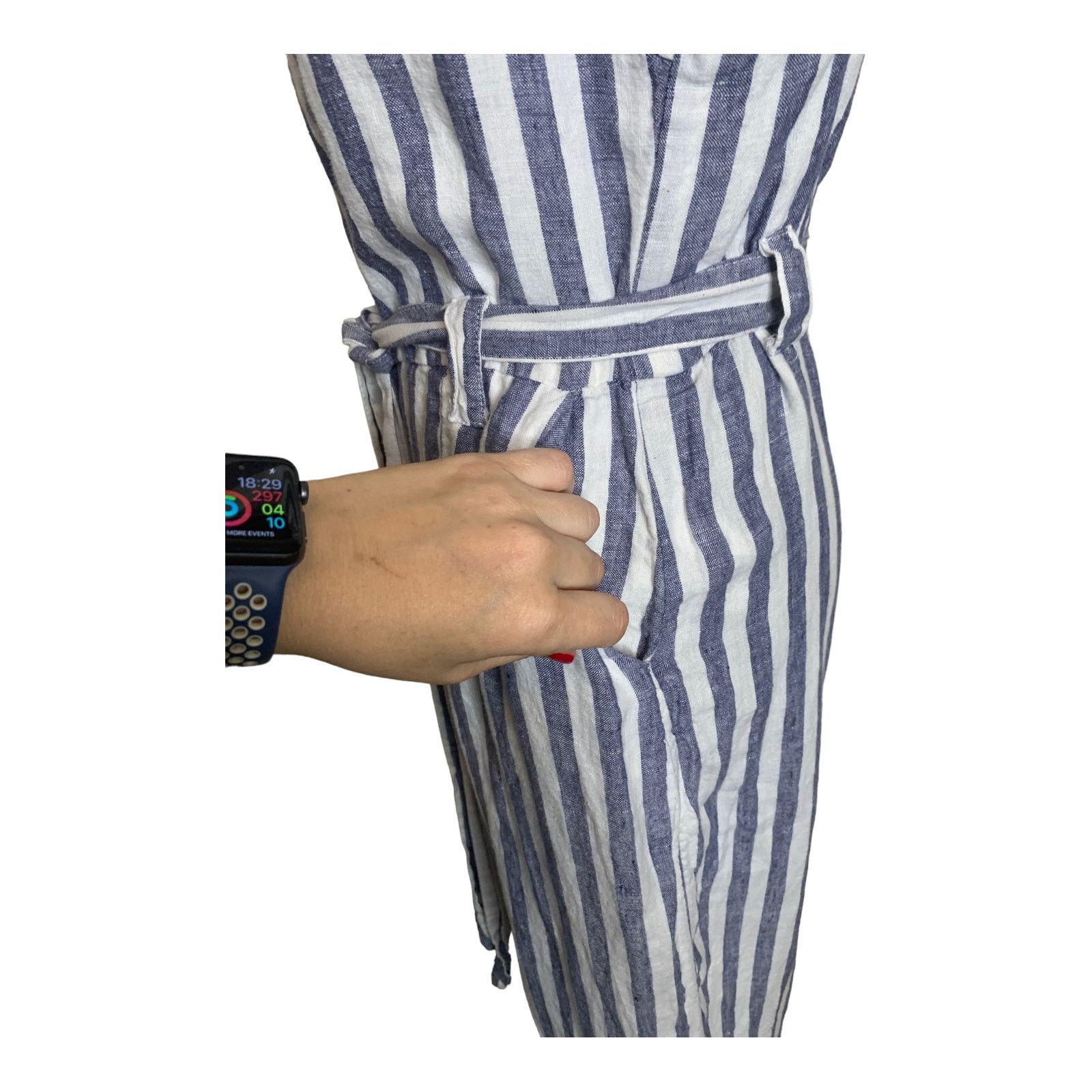 Rachel Zoe RACHEL ZOE Blue Linen Striped cropped Jumpsuit size 4 Size 27" / US 4 / IT 40 - 7 Thumbnail