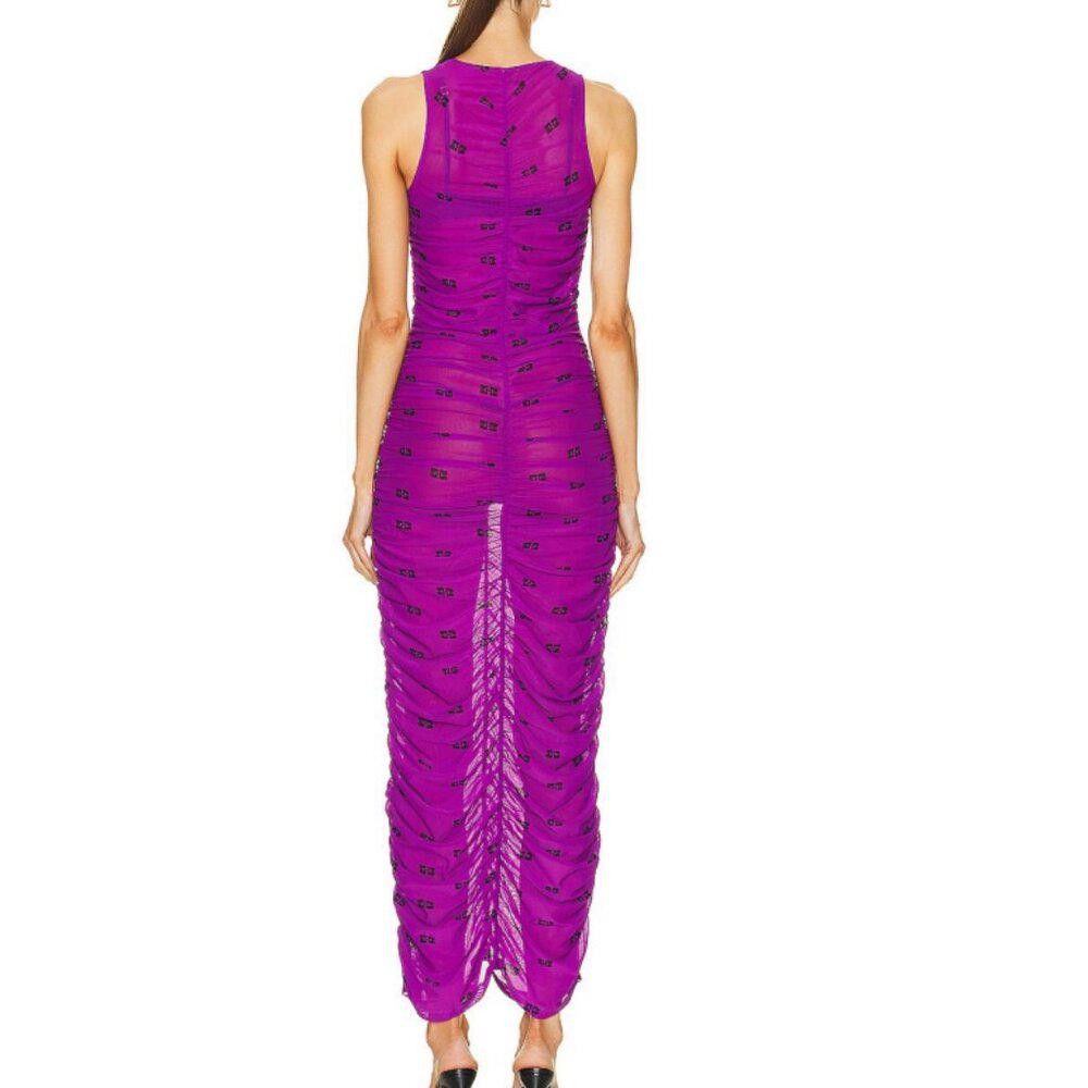 Ganni GANNI Printed Ruched Mesh Midi Dress Sparkling Grape NWT Size XS / US 0-2 / IT 36-38 - 4 Thumbnail