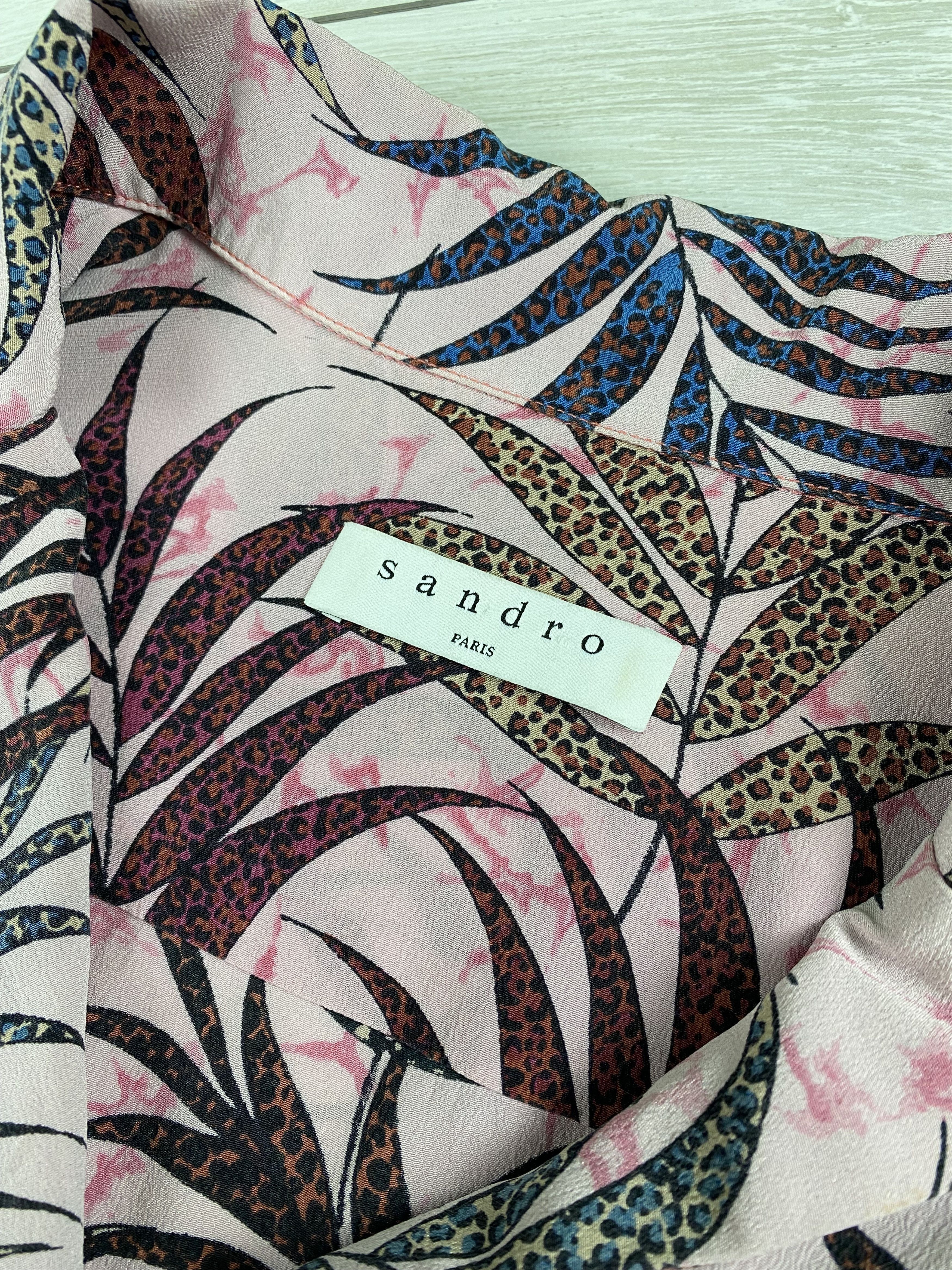Designer × Sandro Sandro Liliane Botanical-Print Silk Top blouse shirt Size M / US 6-8 / IT 42-44 - 7 Thumbnail