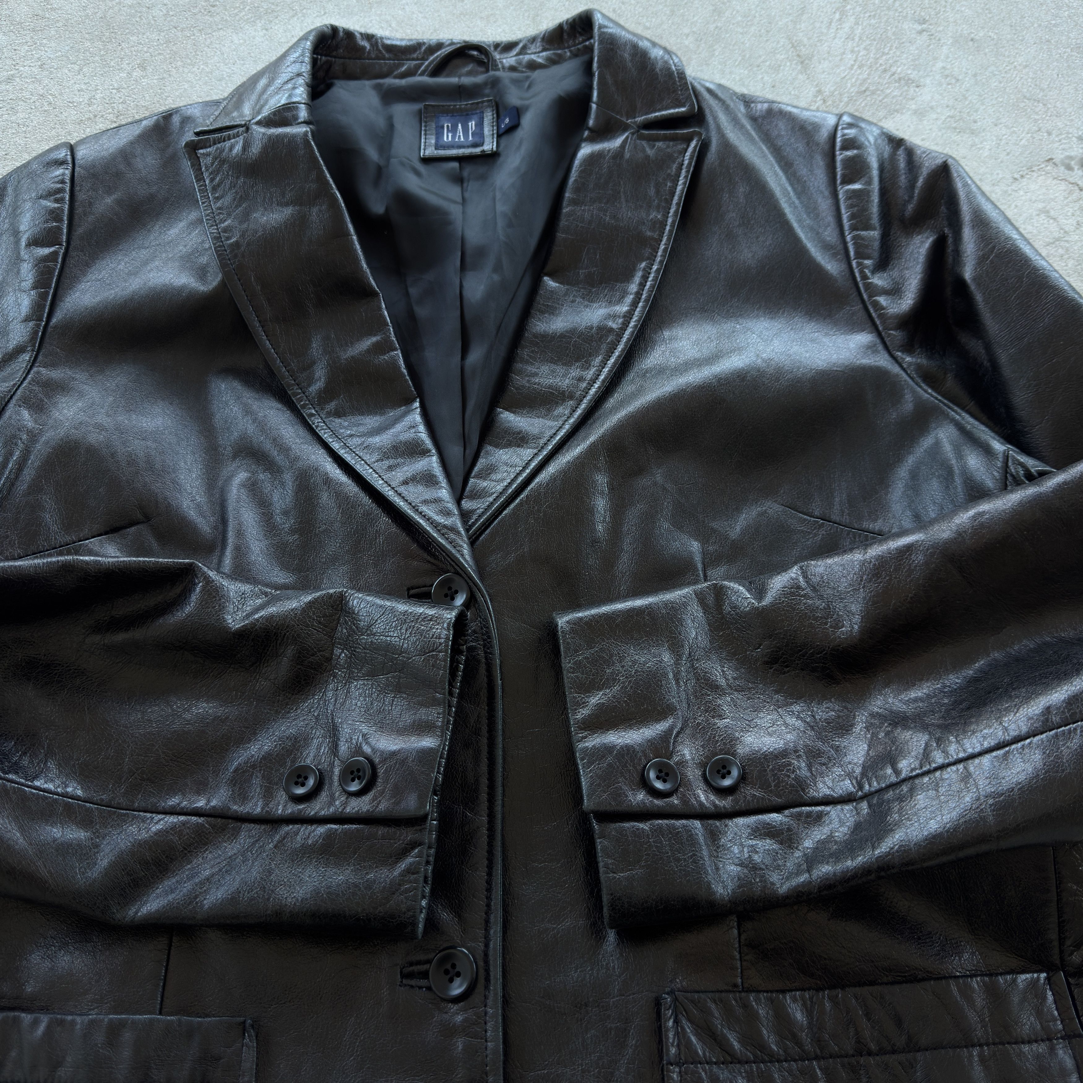 Gap Vintage GAP Black Leather Blazer Jacket 90s Minimalist Y2K Size L / US 10 / IT 46 - 5 Thumbnail