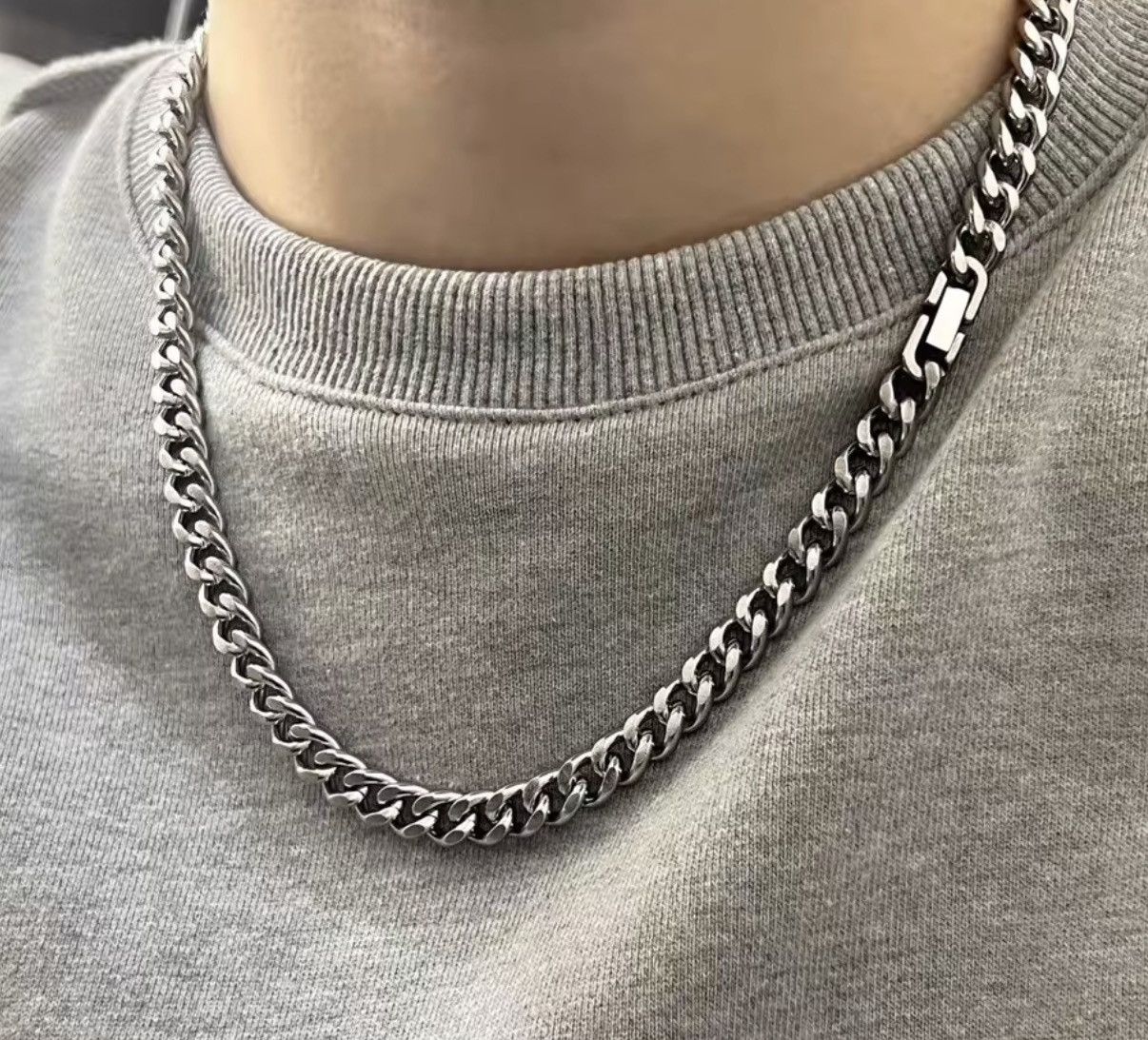 Jewelry 8 mm Width + 60 cm Stainless Steel Cuban Chain Necklace Size ONE SIZE - 1 Thumbnail