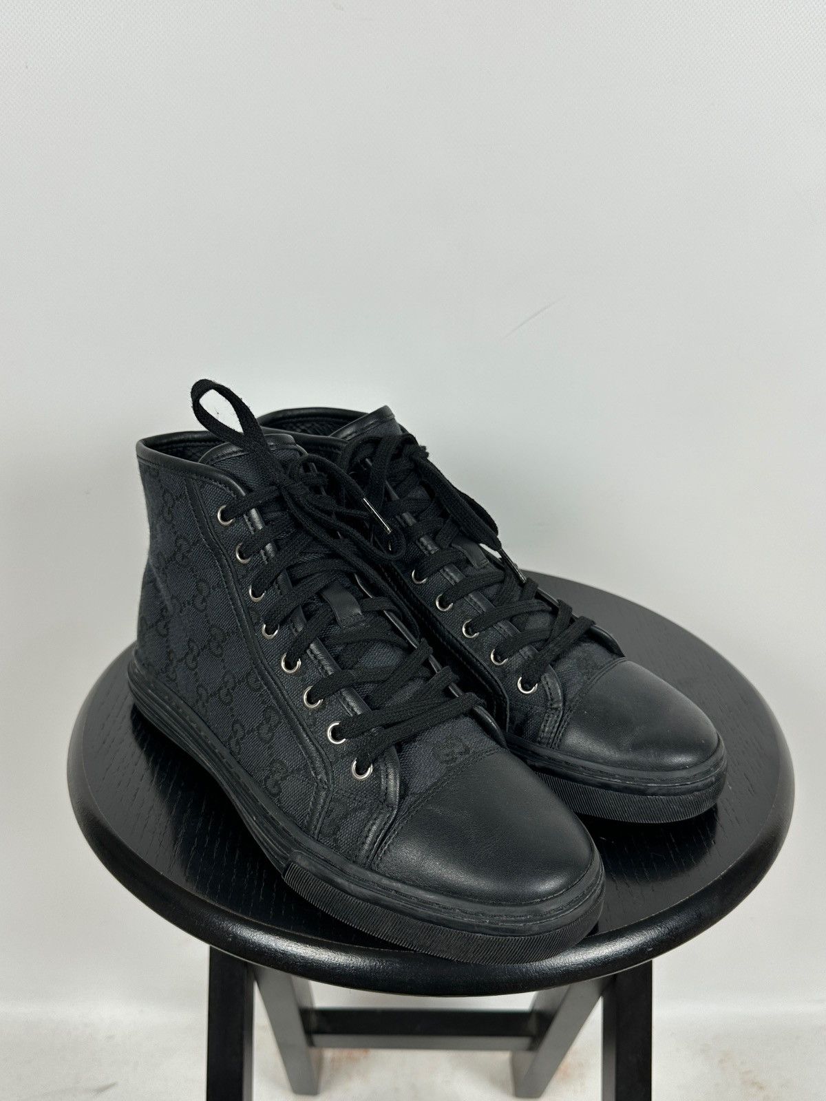 Gucci Gucci 426188 GG Leather/Canvas Monogram High Top Sneaker Size US 5.5 / EU 38 - 6 Thumbnail