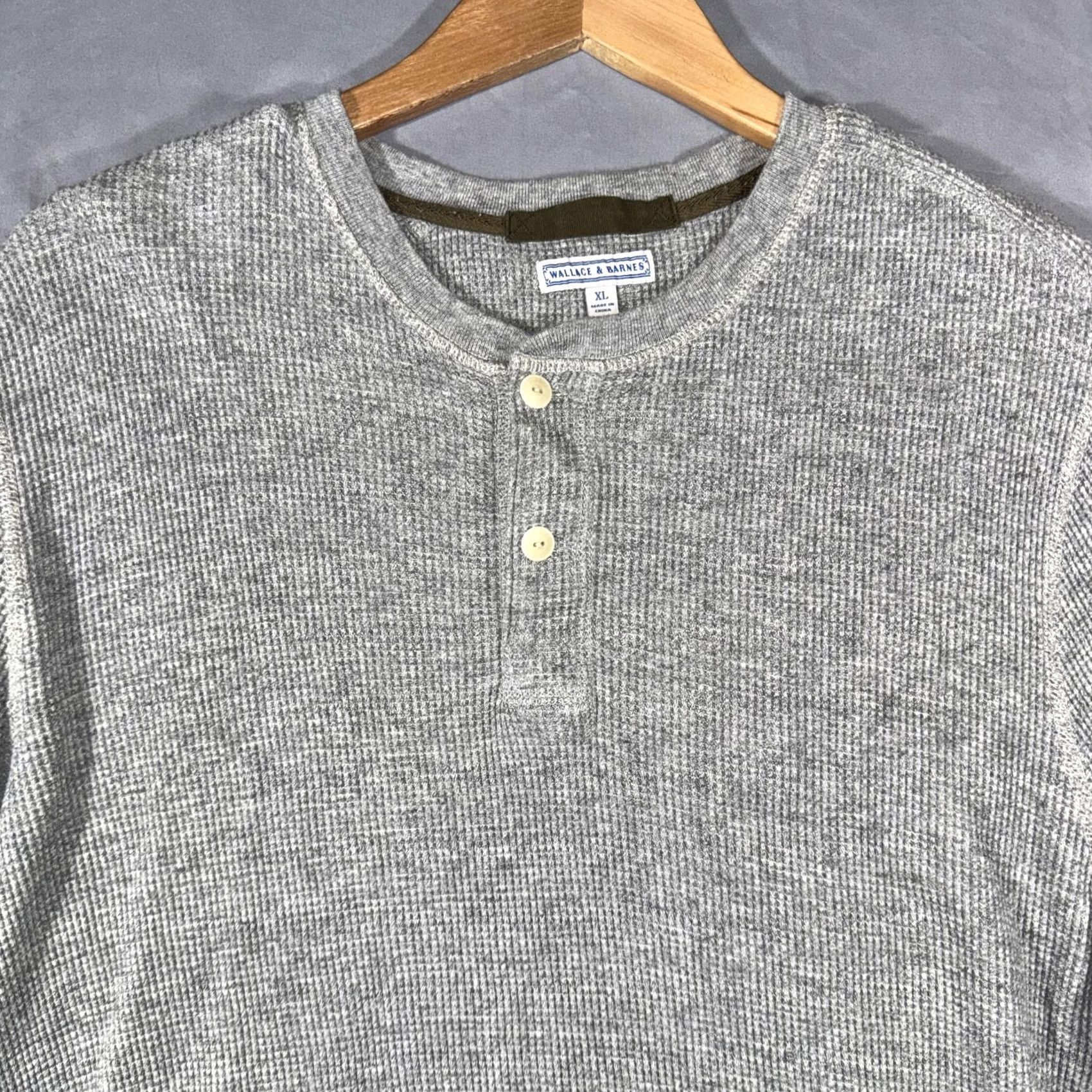 Wallace & Barnes Wallace & Barnes Henley Shirt Mens XL Gray Waffle Knit Thermal Long Sleeve Top Size US XL / EU 56 / 4 - 5 Thumbnail