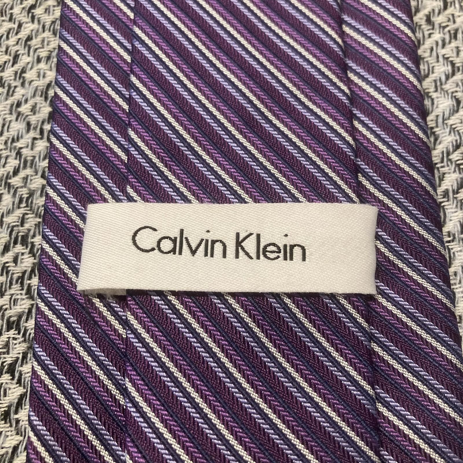 Calvin Klein Calvin Klein Purple Striped Silk Tie 58/3.5 Size ONE SIZE - 3 Thumbnail