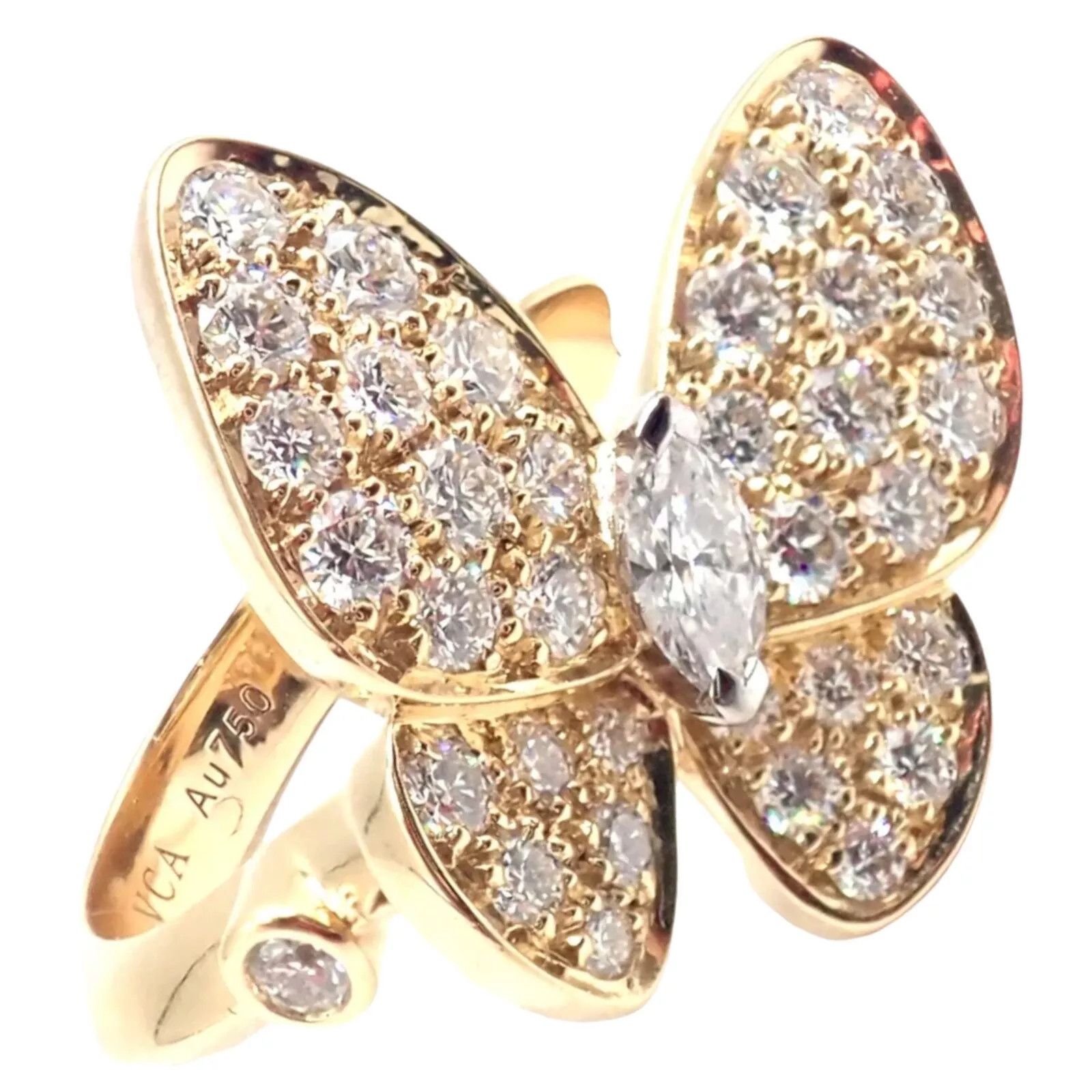Cartier 18k Yellow Gold Diamond Two Butterfly Ring Cert. Size ONE SIZE - 1 Thumbnail
