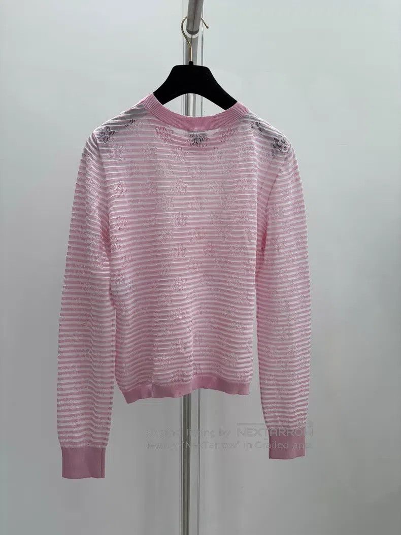 Chanel Chanel 24C Chanel Pink Striped Hollow Long Sleeve Knit Size XS / US 0-2 / IT 36-38 - 2 Thumbnail