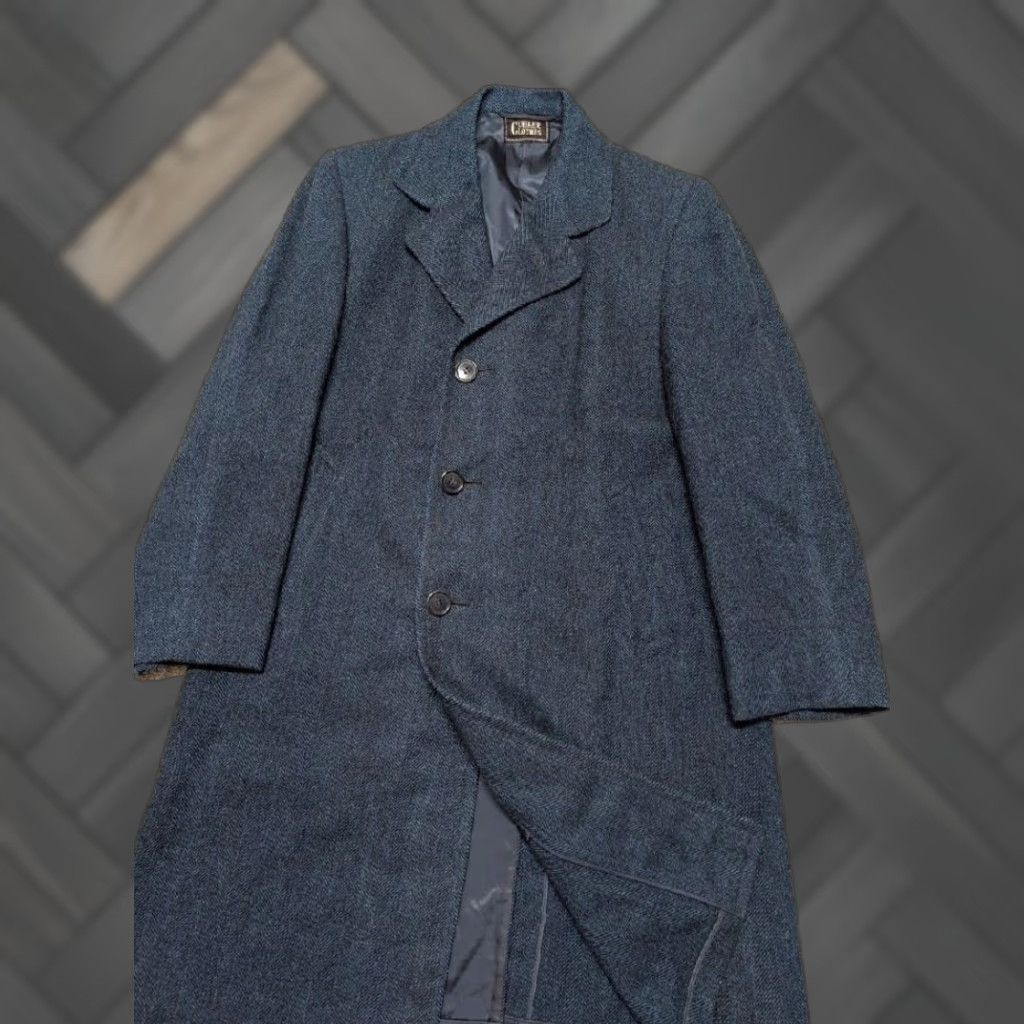Vintage VINTAGE Curlee Overcoat Coat Mens 44R Blue Tweed Herringbone Donegal Irish Wool 1950s - (adjusted) Size US L / EU 52-54 / 3 - 1 Thumbnail