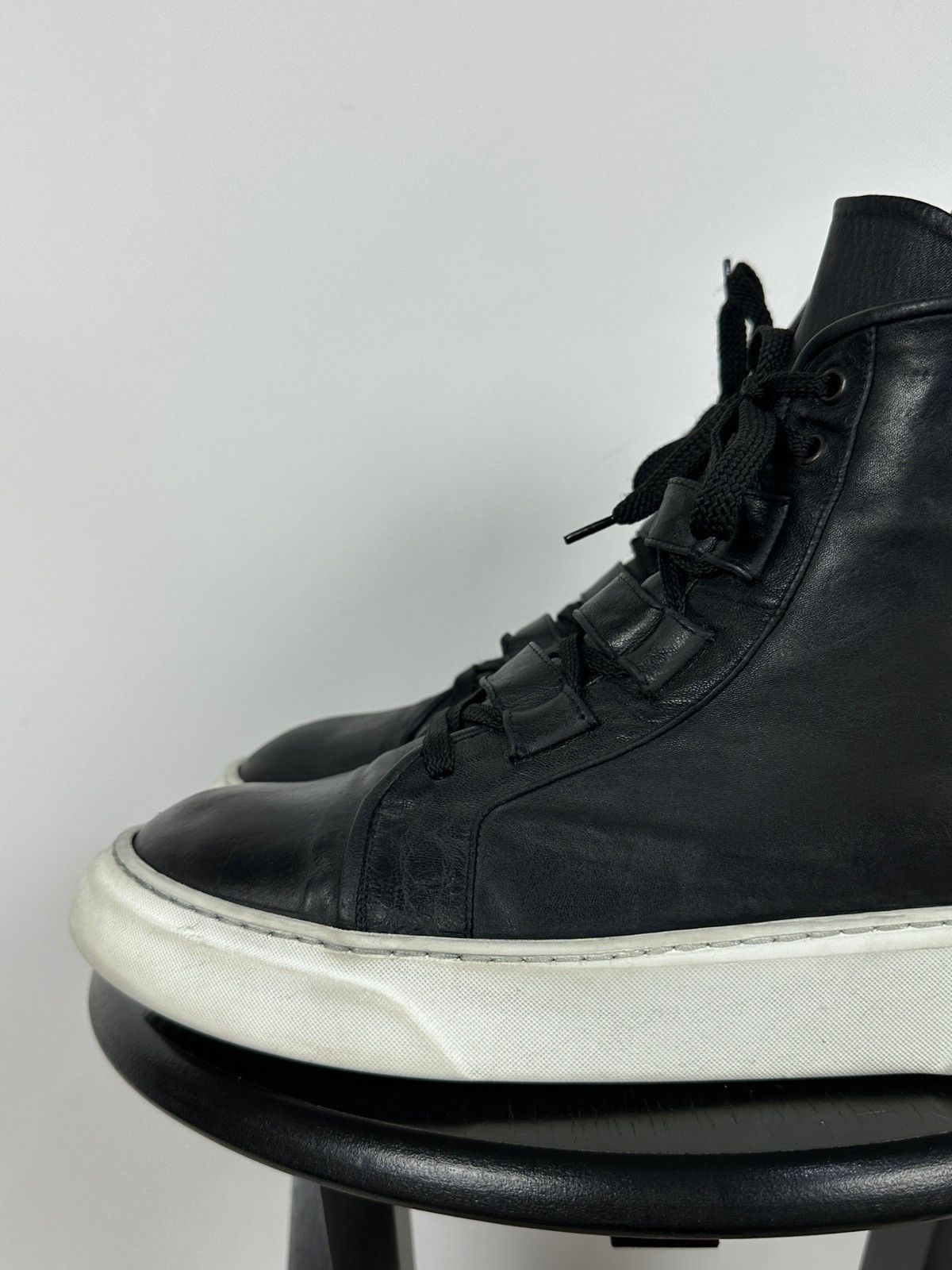 Masnada Masnada Black Leather Hi Top Sneakers Size US 12 / EU 45 - 16 Thumbnail