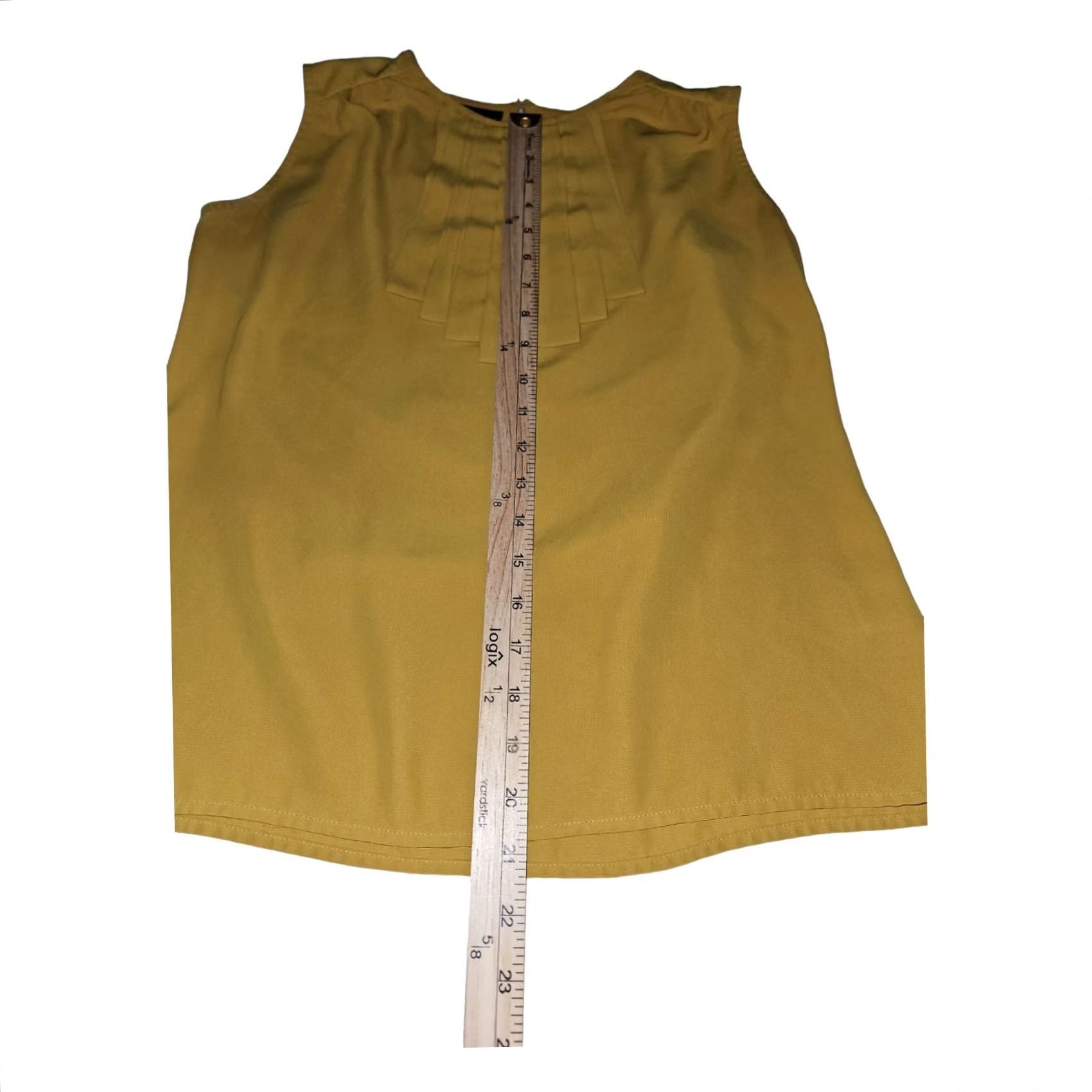 Vintage Apostrophe Blouse Top Sleeveless Women's S Ruffle Accent Crew Neck Pullover Back Button Mustard Yellow Polyester Size S / US 4 / IT 40 - 4 Thumbnail