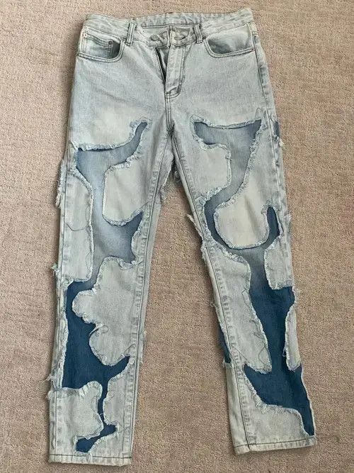 VIBE Patchwork Frayed Jeans Pants Size US 30 / EU 46 - 1 Thumbnail