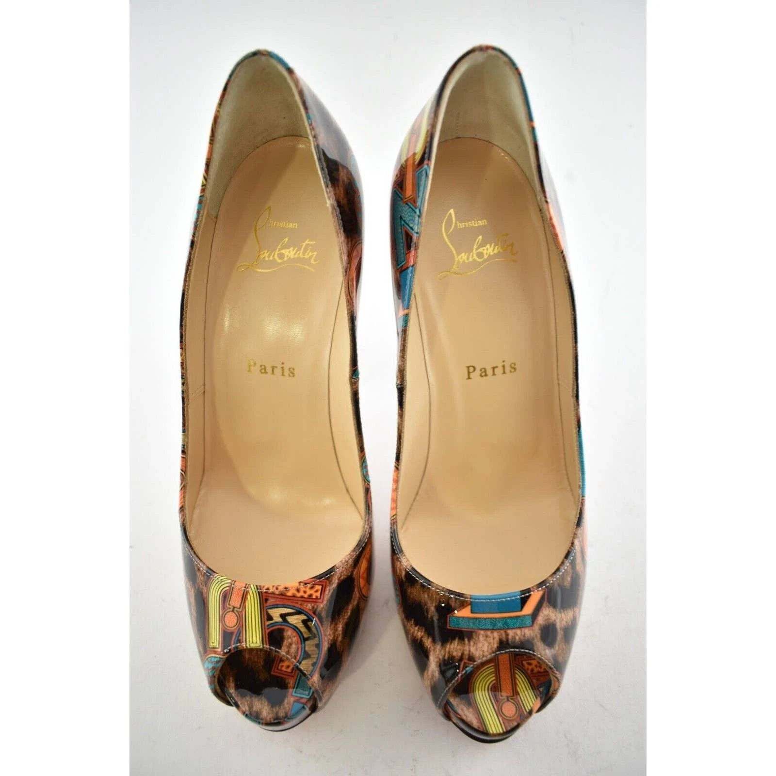 Christian Louboutin New Very Prive 120 Black Brown Leopard Patent Heel Pump 37.5 Size US 7.5 / IT 37.5 - 8 Thumbnail