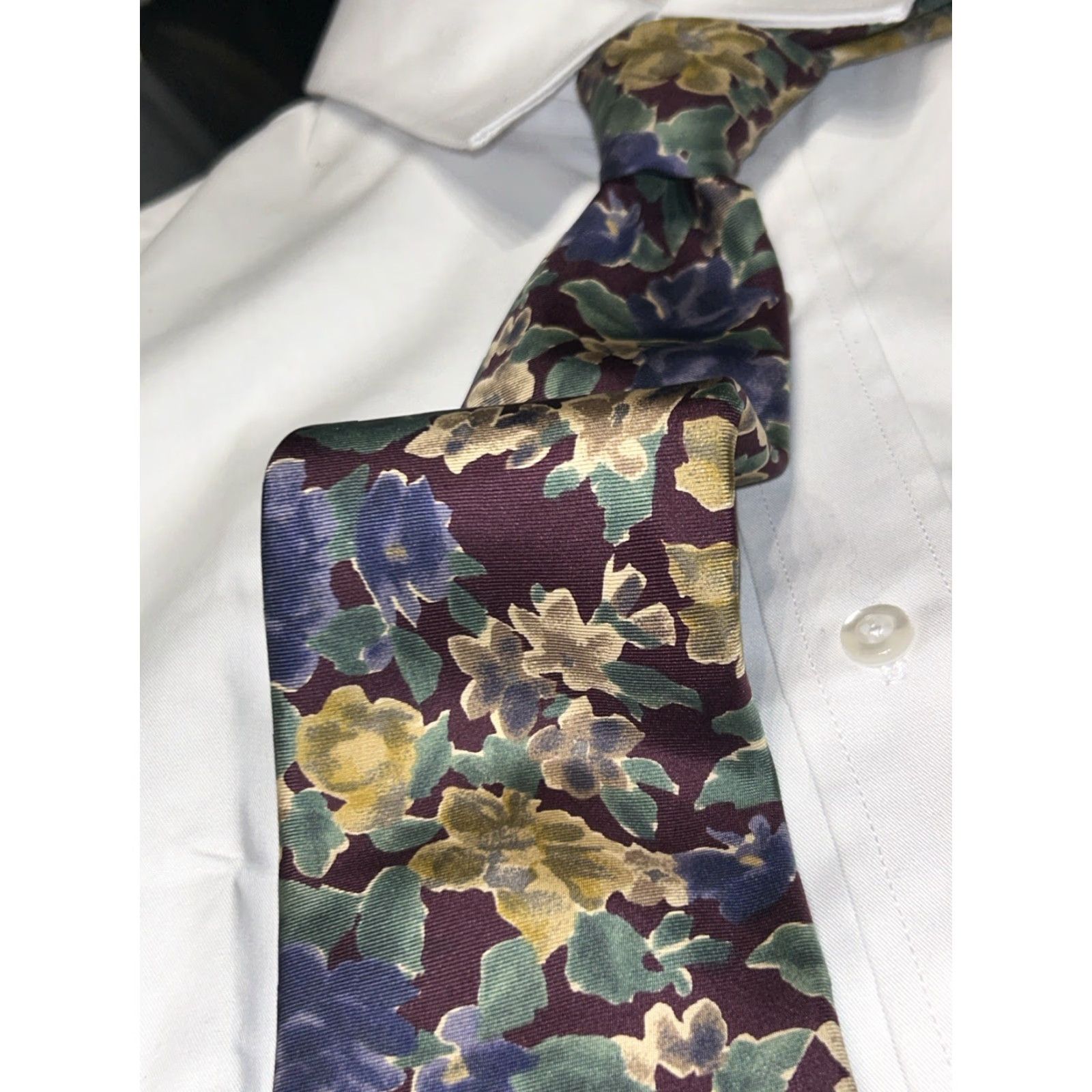 Lands' End VTG Lands' End Tie Men Silk Multi-Color Floral Geometric EUC Made In USA MENS Tie Size ONE SIZE - 5 Thumbnail