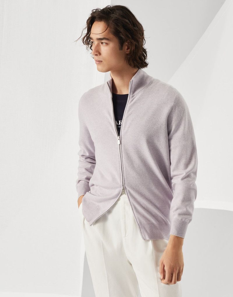 Brunello Cucinelli o1w1db10326 Cashmere Cardigan in Light Purple Size US M / EU 48-50 / 2 - 1 Thumbnail