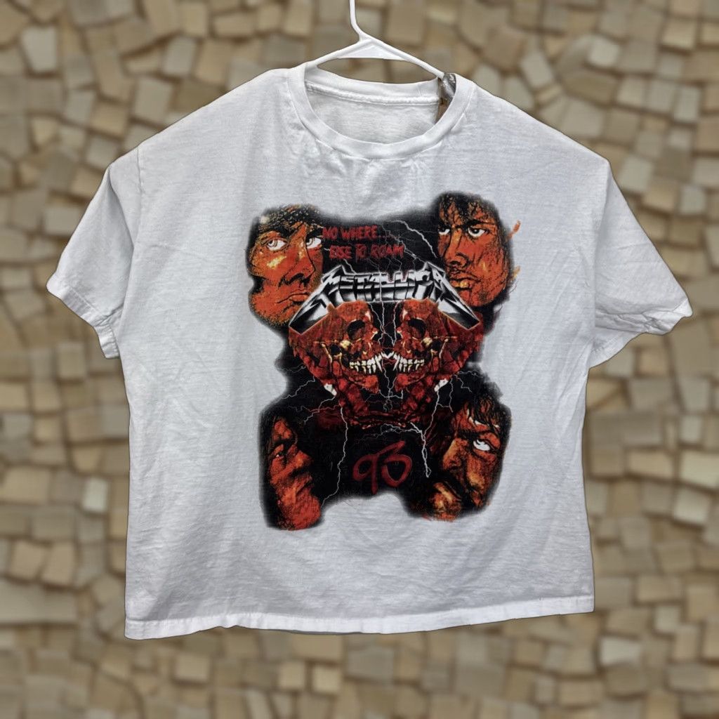 Vintage VINTAGE Metallica T-Shirt XXL White 90s Band Music Graphic Print Tour No Where Else To Roam Mens Boys? Size US XXL / EU 58 / 5 - 1 Thumbnail