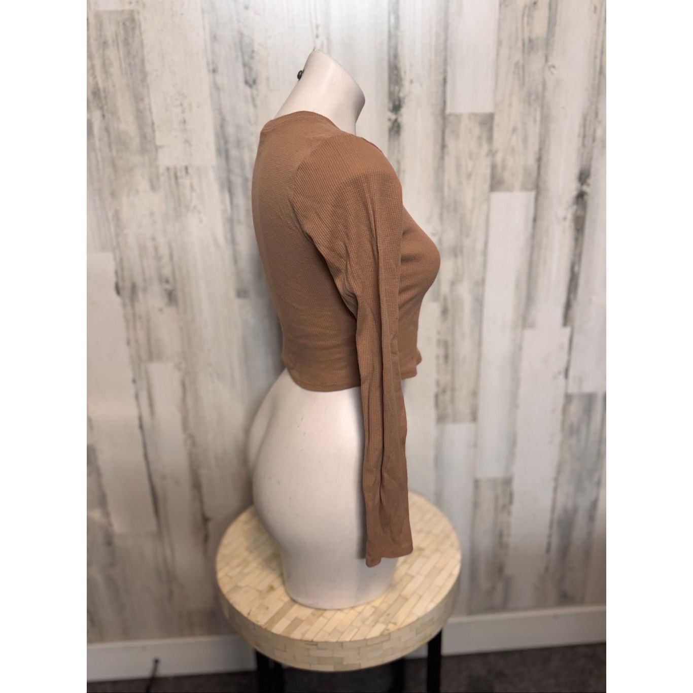 Other Bozzolo Brown Long Sleeve Ribbed Crop Top Women’s Size M Size M / US 6-8 / IT 42-44 - 6 Thumbnail