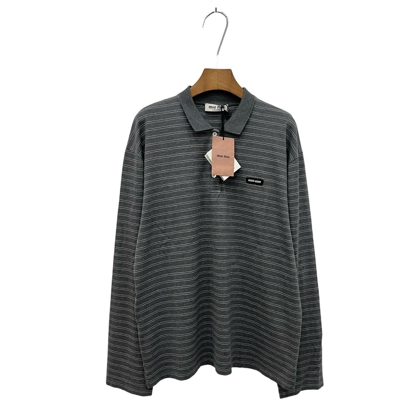 Miu Miu Miumiu SS25 Gray Striped Polo T-shirt Size S / US 4 / IT 40 - 1 Thumbnail