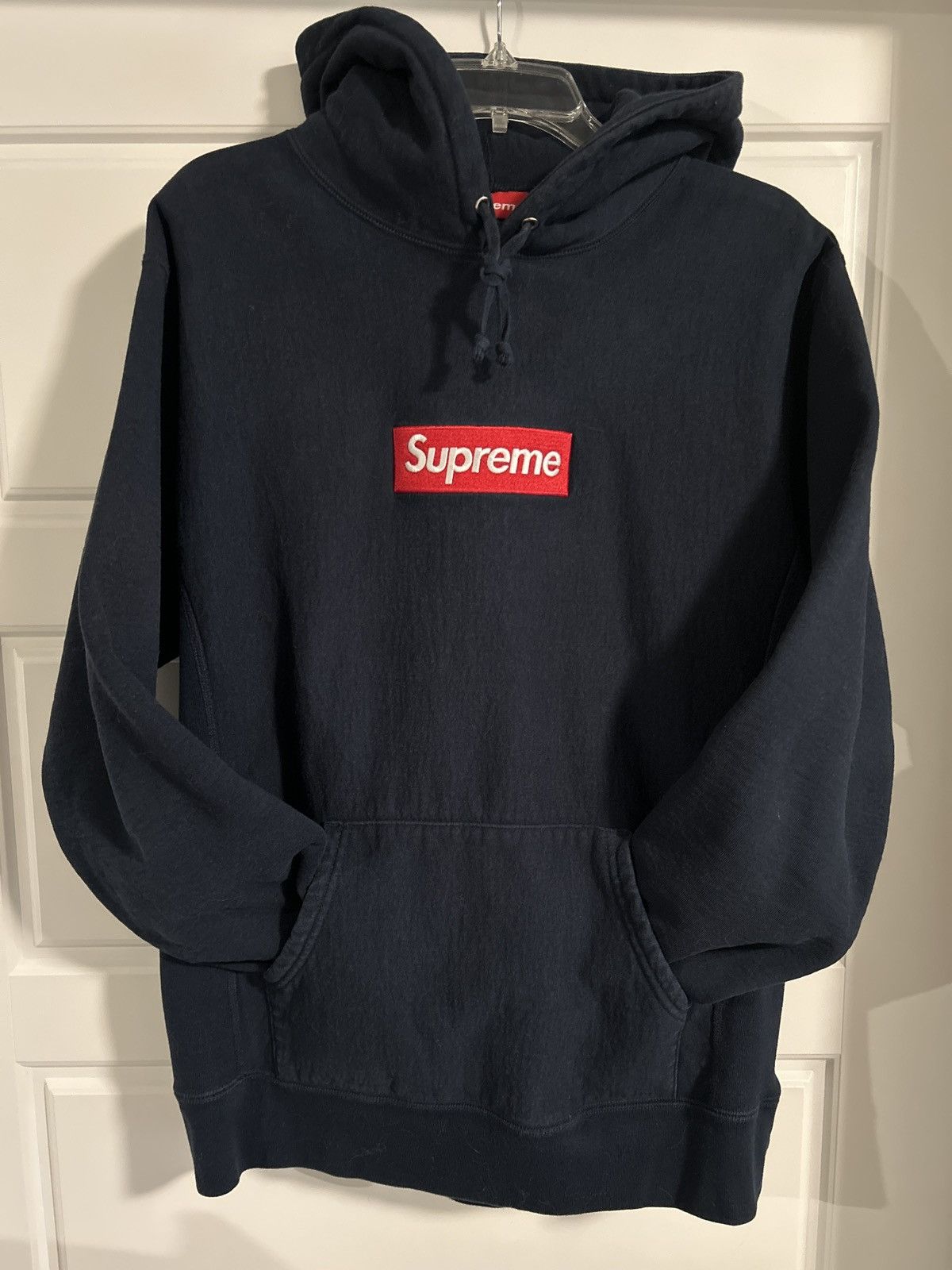 image of Supreme Navy Box Logo Hoodie Fall 2016, Men's (Size XL)