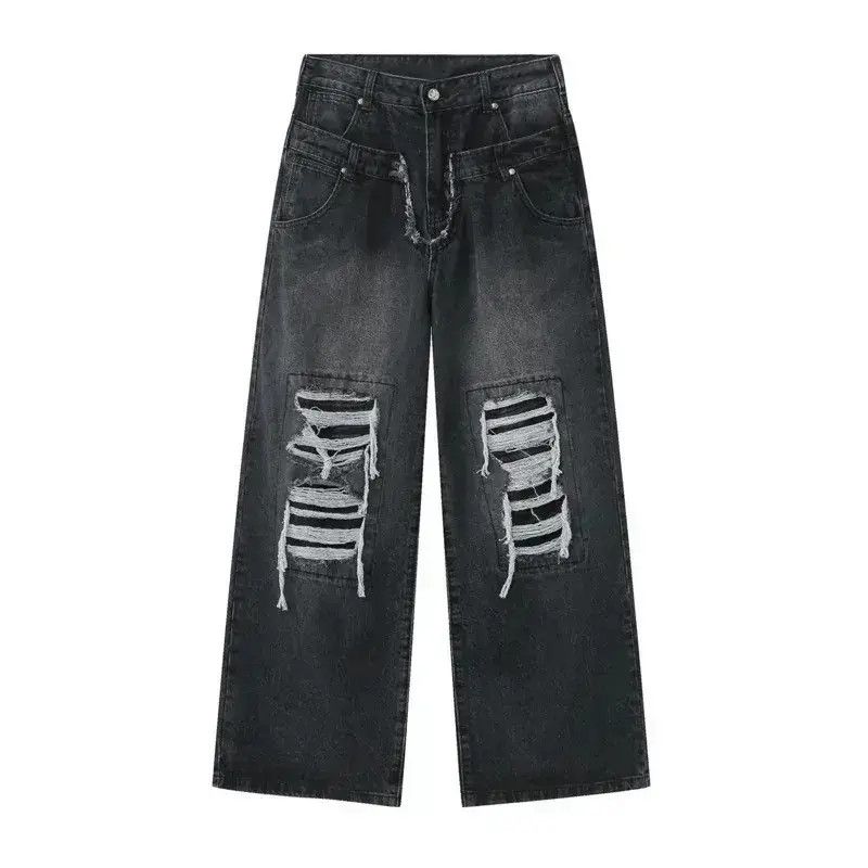 Japanese Brand Holey Baggy Retro Hip Hop Jeans Pants Y2k Casual Loose 90’s Size US 32 / EU 48 - 6 Thumbnail