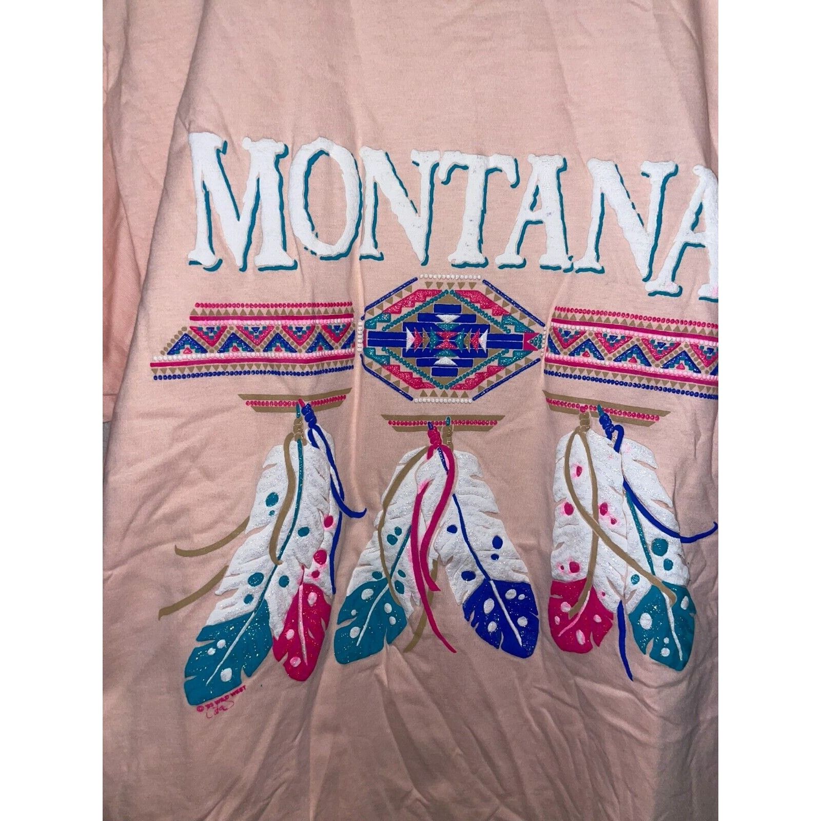 Jerzees Vintage Montana Pink Shirt Native American Feather 90s VTG L Size US L / EU 52-54 / 3 - 2 Thumbnail