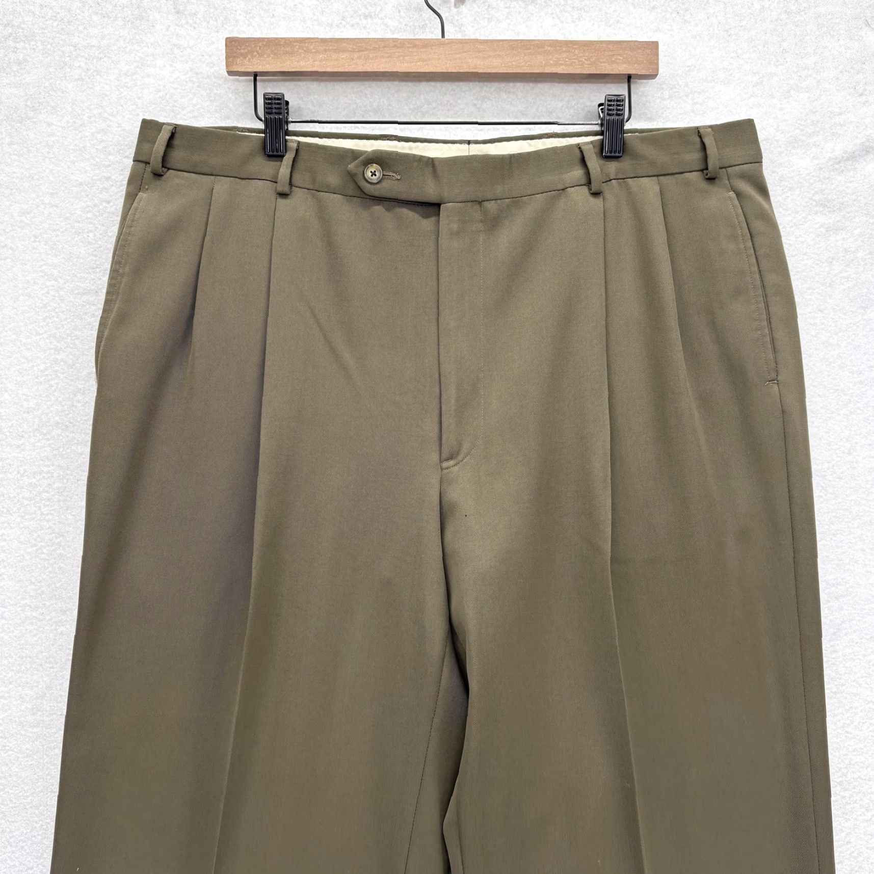 Brooks Brothers VINTAGE Brooks Brothers Dress Pants Mens 40x34 Green Wool Pleated Cuffed USA Size US 40 / EU 56 - 2 Thumbnail
