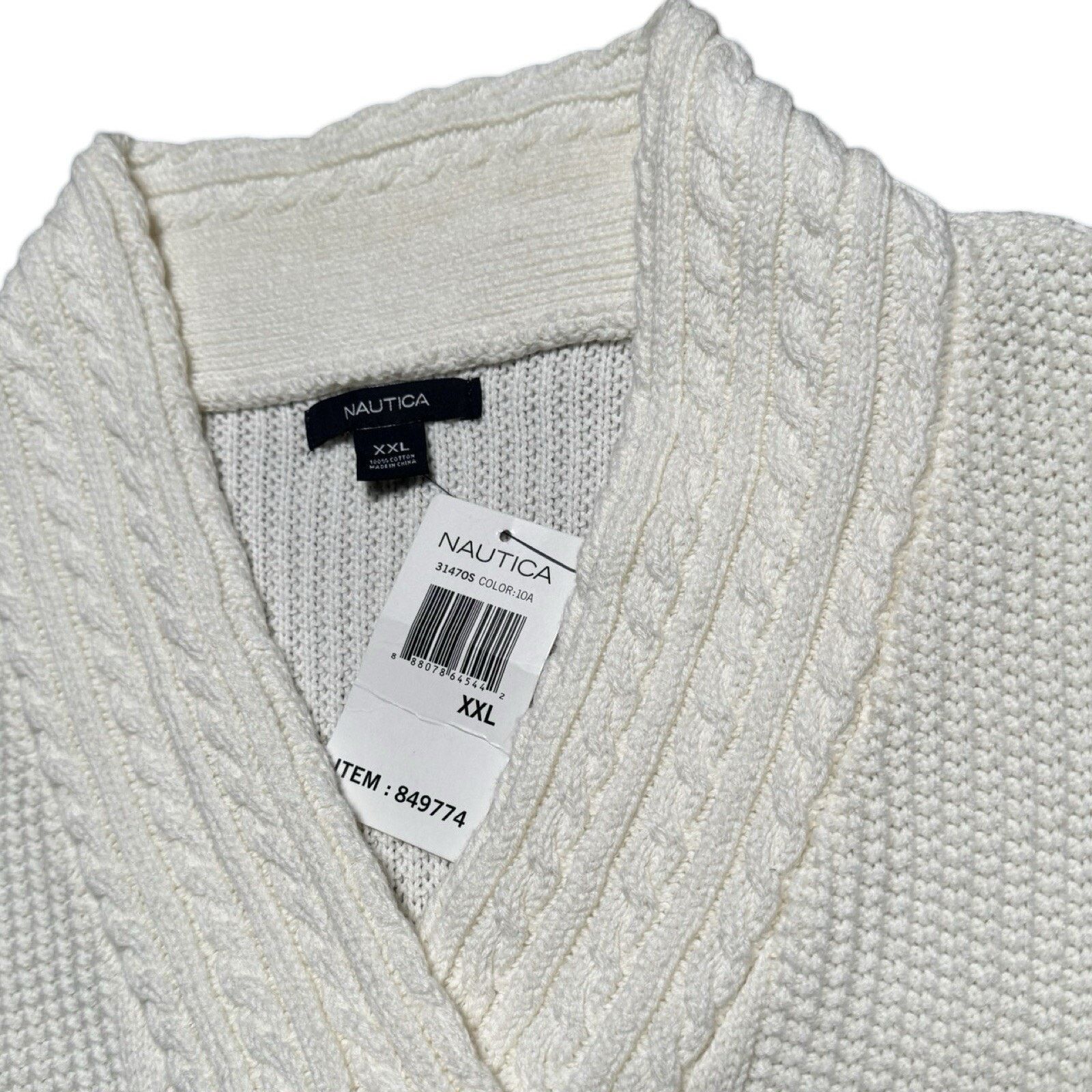 Nautica Nautica Women’s XXL V Neck Shawl Collar Cable Sweater White Size XXL / US 16-18 / IT 52-54 - 2 Thumbnail