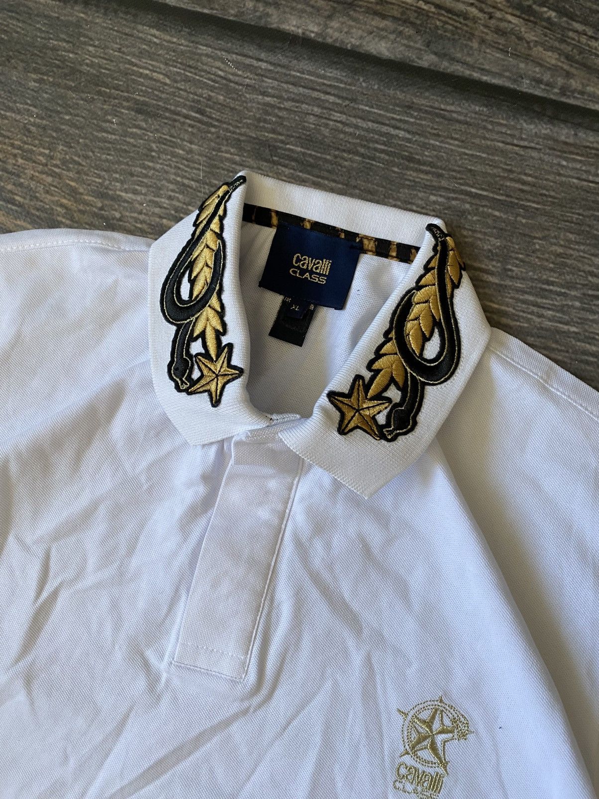 Cavalli Class Roberto Cavalli Golden Luxury Polo Embroidered Logos Size US XL / EU 56 / 4 - 3 Thumbnail