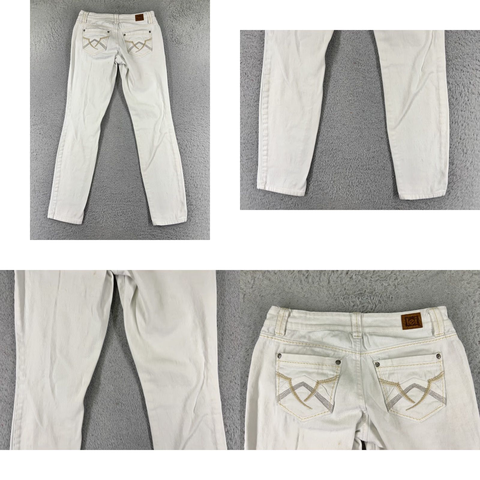 Vintage LEI Jeans Womens 3 White Denim Skinny Low Rise Embroidered 26x28 Distressed 5-Pocket Designer American Classic Logo Vintage No Size 26" / US 2 / IT 38 - 9 Thumbnail