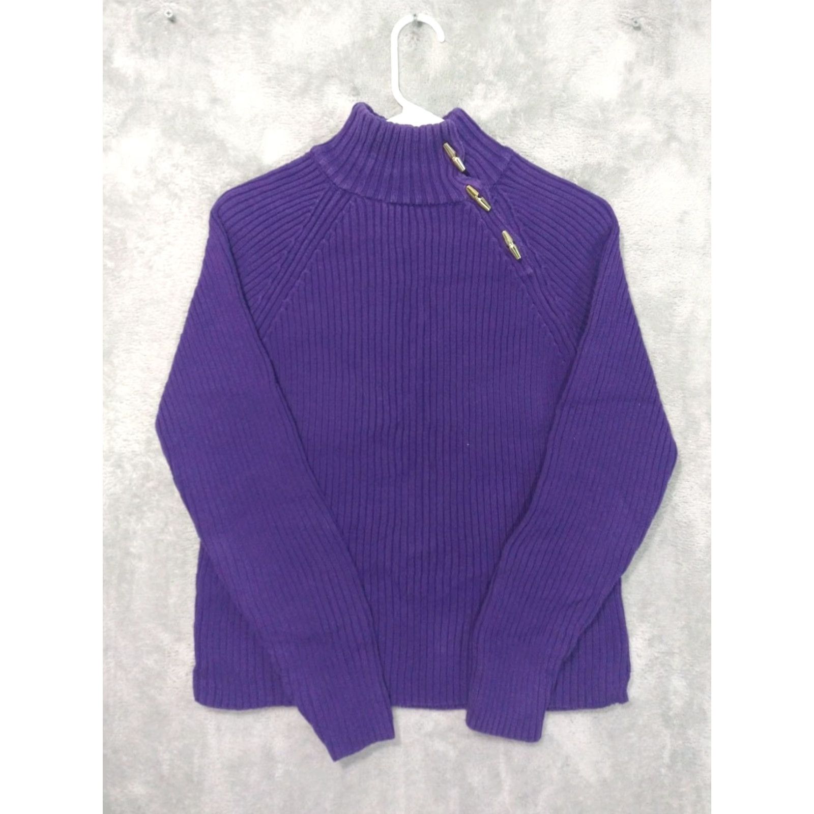 Ralph Lauren Ralph Lauren Sweater Womens Medium Purple Buttons Ribbed Mock Neck Gold Hardware Size M / US 6-8 / IT 42-44 - 2 Thumbnail