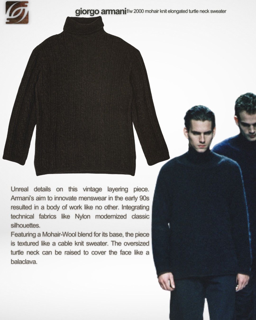 Giorgio Armani F/W 2000 Mohair Knit Elongated Turtle Neck Sweater Size US M / EU 48-50 / 2 - 1 Thumbnail