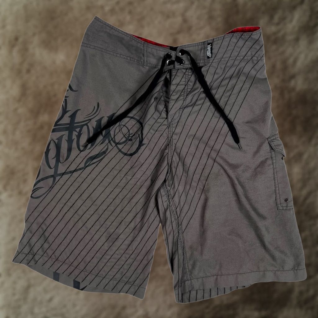 Vintage Hart & Huntington Board Shorts Mens 34 Gray Swim Trunks Surf Skate Graphic Striped Pockets Drawstring Size US 34 / EU 50 - 1 Thumbnail