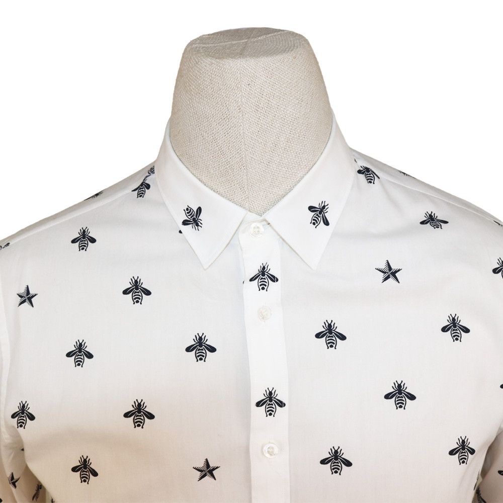 Gucci Gucci White Bee & Star Print Cotton Shirt Size US M / EU 48-50 / 2 - 2 Thumbnail