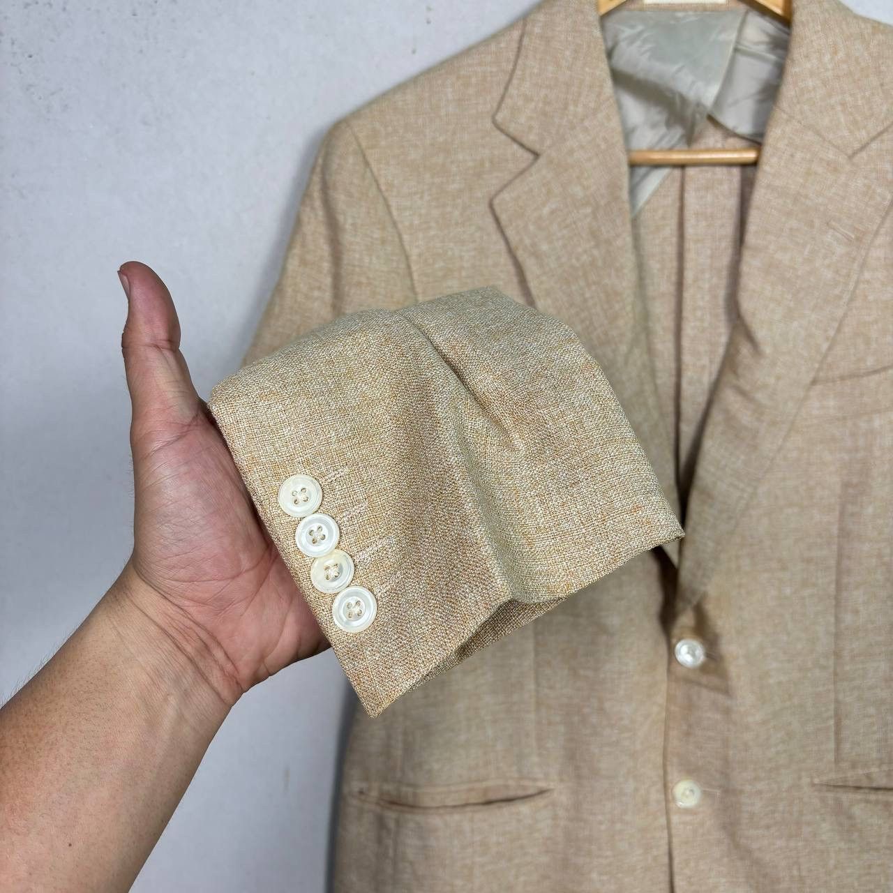 Burberry Burberry Silk Wool Blend Blazer Jacket Tan Beige Size 40R - 4 Thumbnail