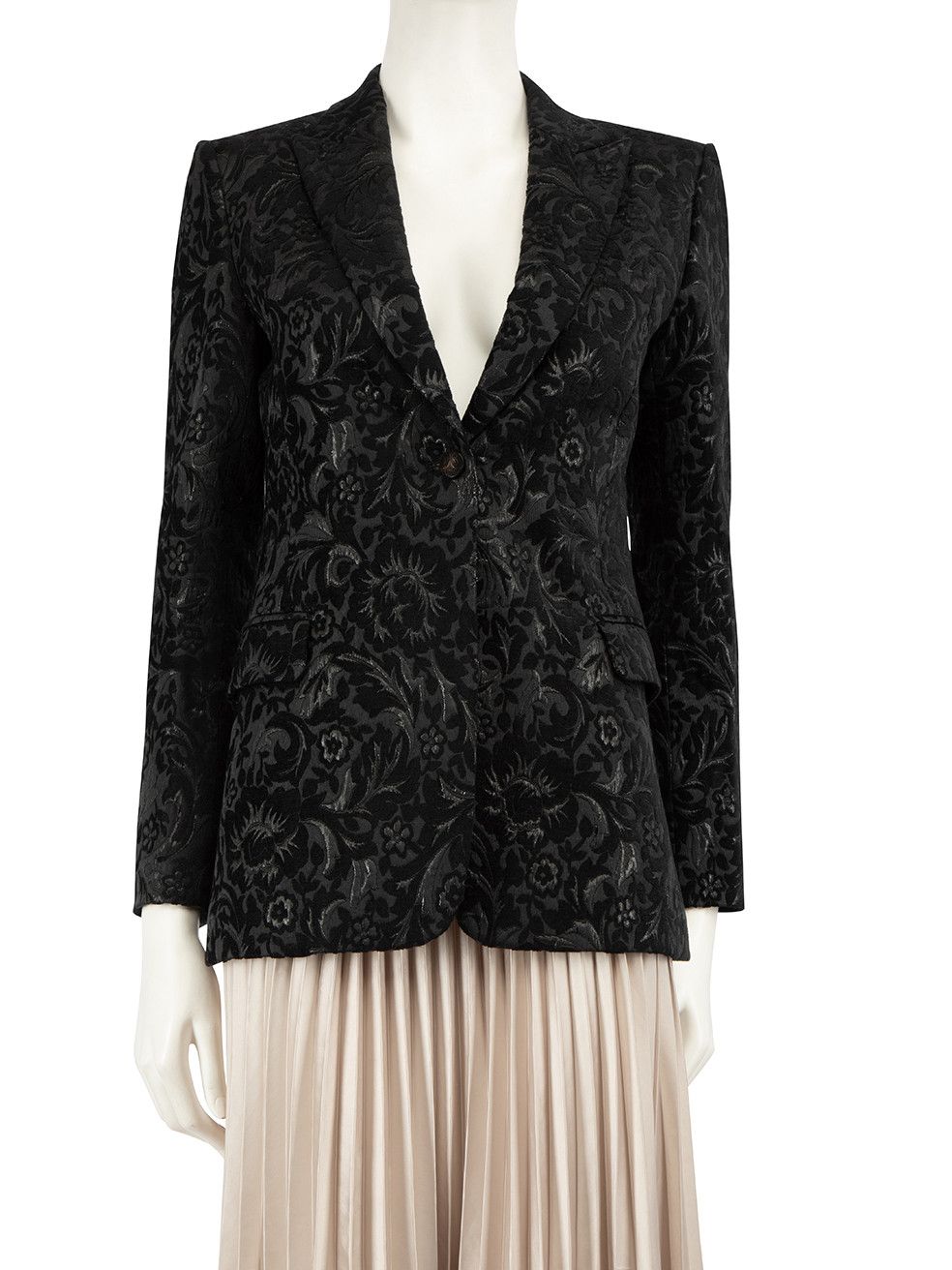 image of Gucci Black Floral Jacquard Blazer Jacket, Women's (Size Small)