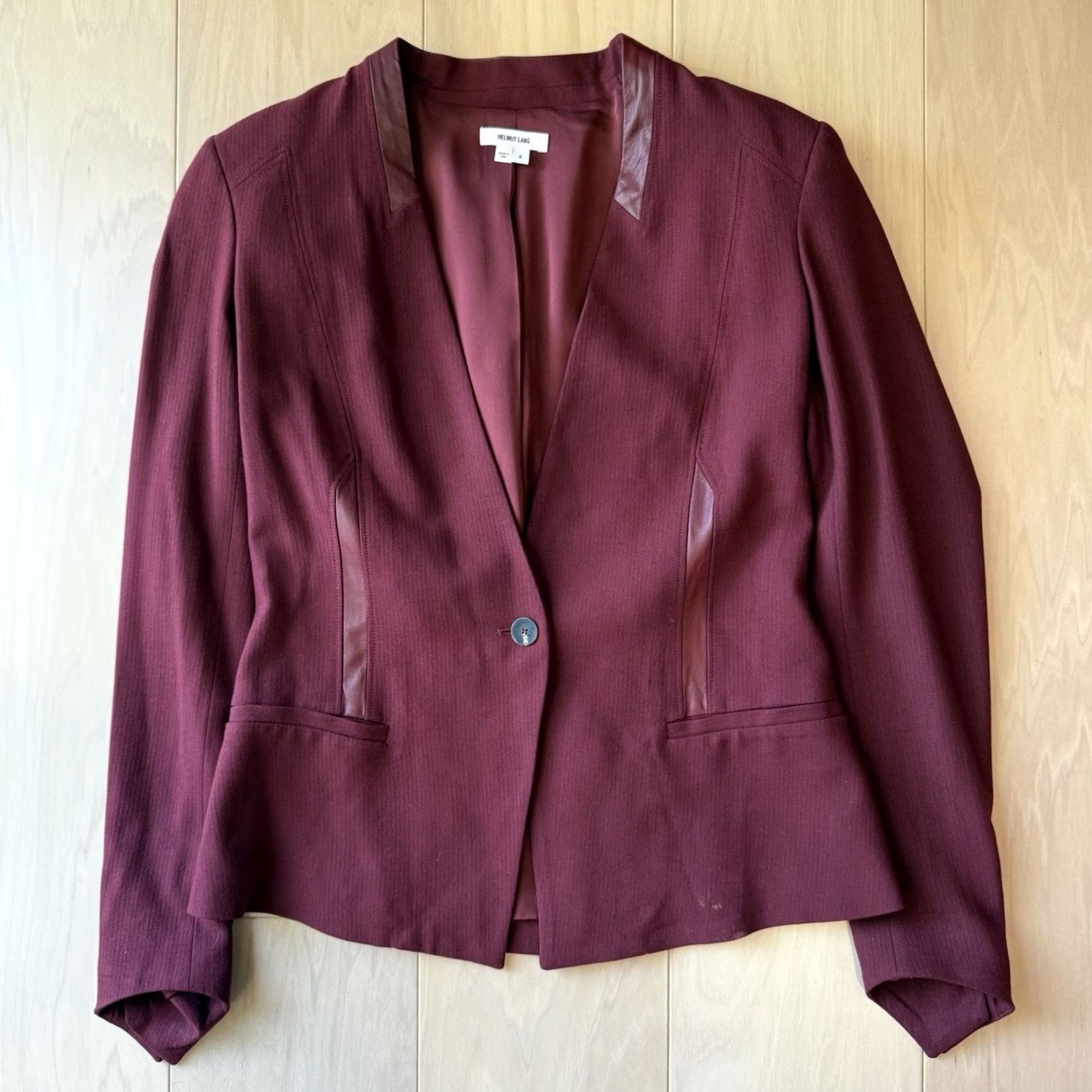 Helmut Lang Helmut Lang Blazer Women's Maroon V Neck Single Button New York Glam Size S / US 4 / IT 40 - 2 Thumbnail