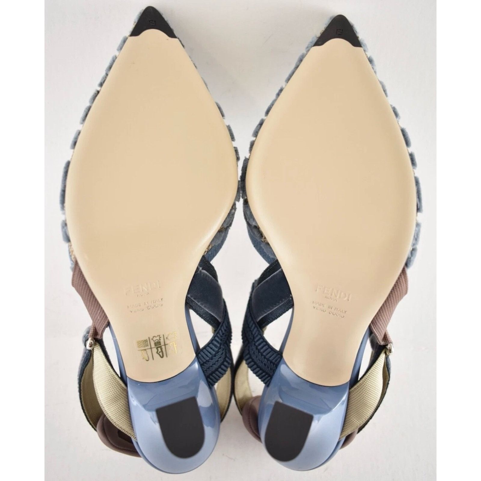 Fendi Fendi Colibri Lite 85mm Blue Velvet Beige FF Logo Pump 39 Size US 9 / IT 39 - 14 Thumbnail