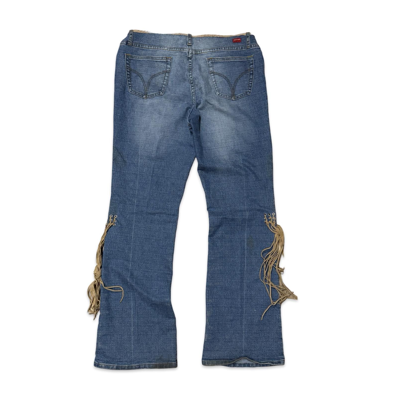 Designer London Blue Low Waist Viggos Jeans with Fringe Detailing Size 38" / US 16 / IT 52 - 2 Thumbnail