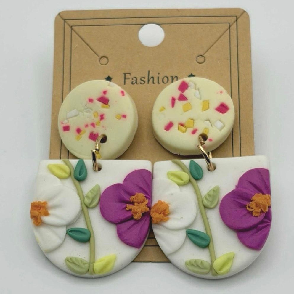 Other Purple & White Floral Earrings Size ONE SIZE - 2 Thumbnail