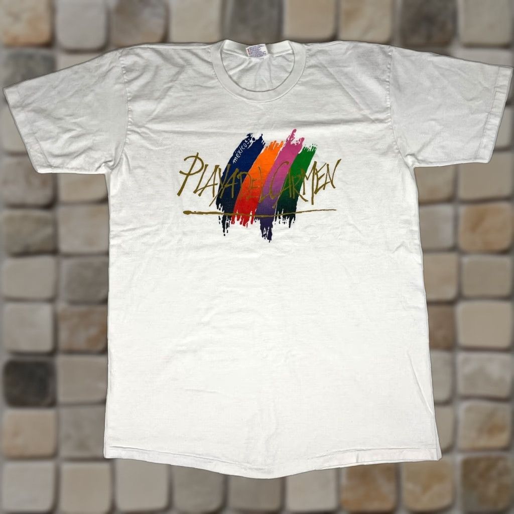 Iro VINTAGE Men’s 80s T-Shirt Jon Miro Art Playa del Carmen Mexico 2XL White Cotton Crew Neck Short Sleeve 80s Art Mens Miro Shirt Size US XXL / EU 58 / 5 - 1 Thumbnail