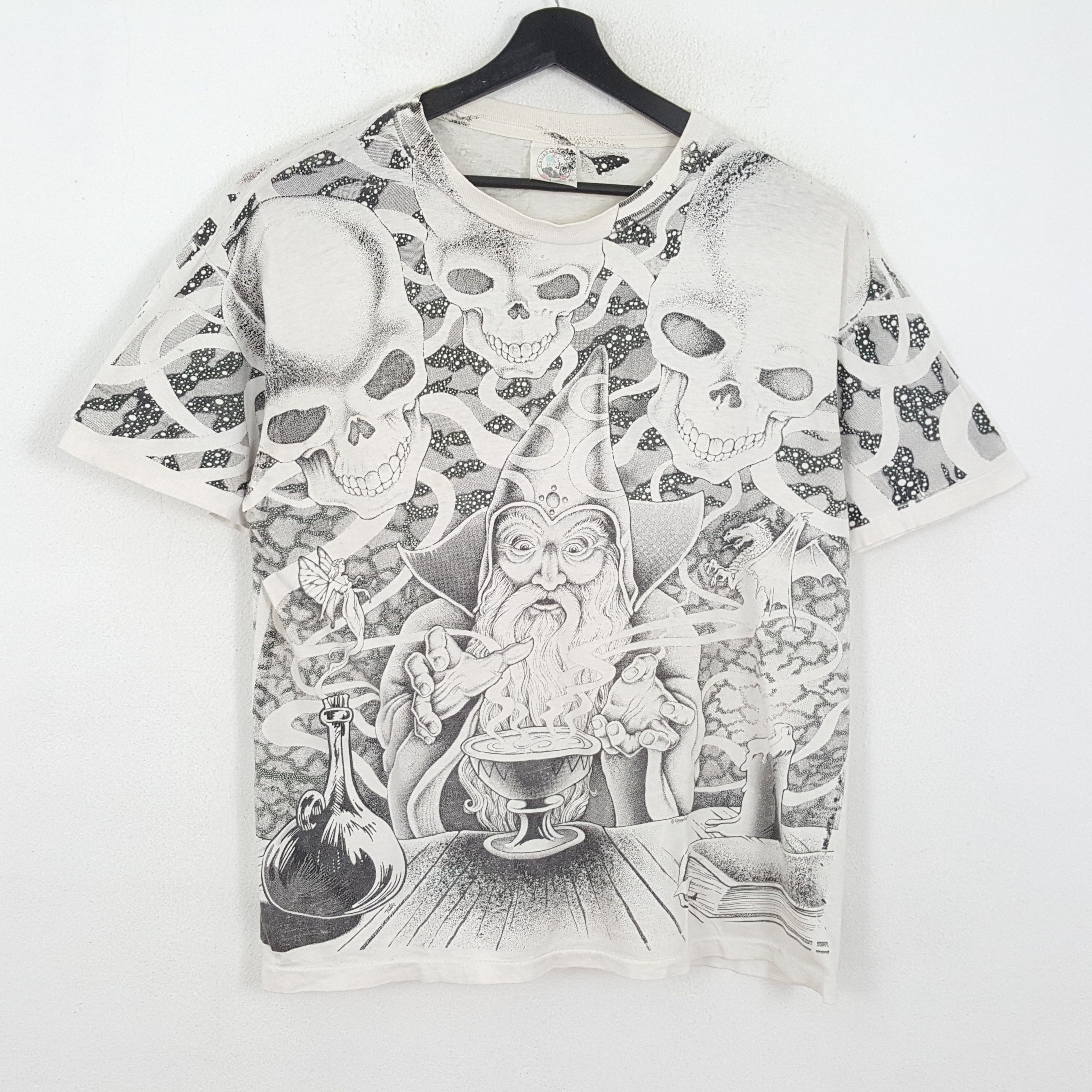 Caribbean × Vintage Witch Wizard Skulls Full Print Design Vintage Tshirt Size US XL / EU 56 / 4 - 1 Thumbnail
