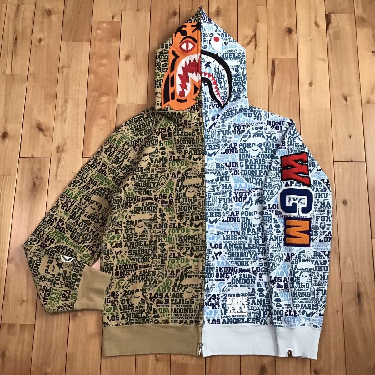 image of Bape Xxv Cities Camo Tiger Shark Full Zip Hoodie Ape in Green/Light Blue, Men's (Size XL)